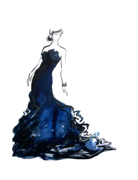 watercolor fashion illustration black and blue print