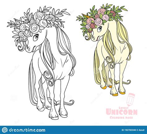 magical unicorn  wreath  roses color  outlined picture