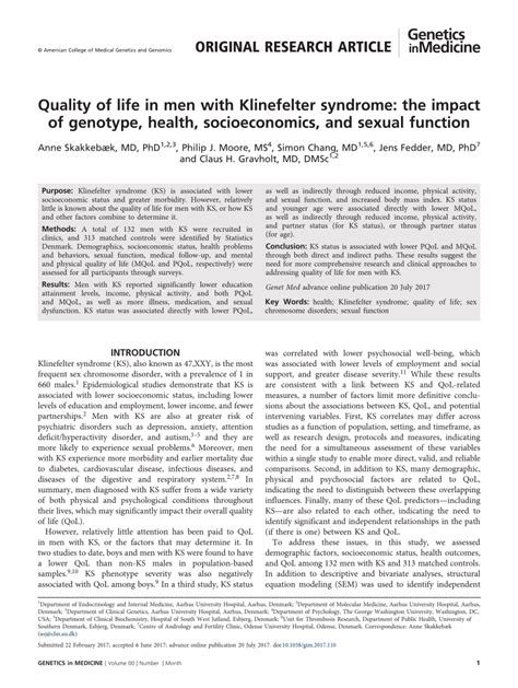 Pdf Quality Of Life In Men With Klinefelter Syndrome