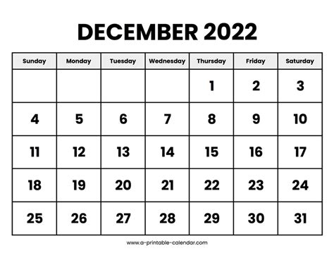 december  printable calendar  printable calendar