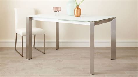 Eve White Frosted Glass And Brushed Steel Extending Dining Table
