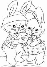 Coloring Bunnies Easter Pages Two Printable Cute Bunny Colouring Kids Choose Board sketch template