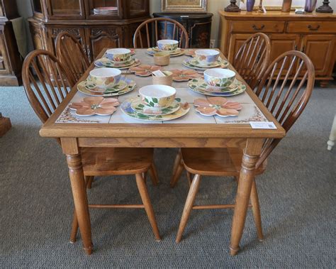 oak tile top dining set  england home furniture consignment