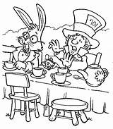 Wonderland Alice Coloring Pages Mad Tea Hatter Party Rabbit Adult Getcolorings Getdrawings Drawing sketch template