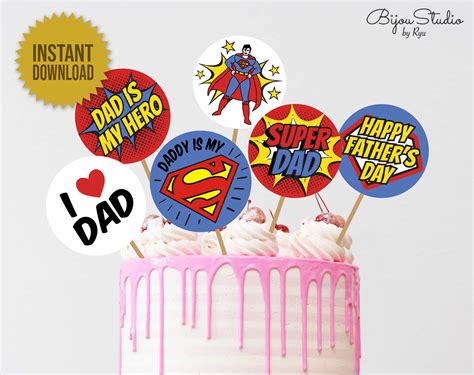 printable super dad cake topper happy fathers day topper etsy uk