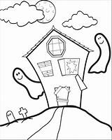 Haunted House Coloring Halloween Printable Pages Drawing Kids Simple Cartoon Getdrawings Getcolorings Color sketch template