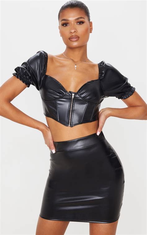 black basic faux leather mini skirt skirts prettylittlething