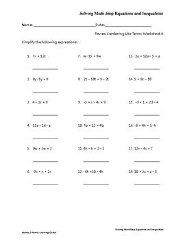 solving multi step equations  inequalities  answer key tpt