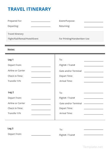itinerary examples templates  word excel number pages examples