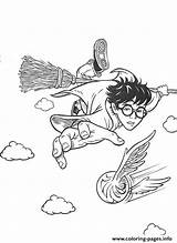 Potter Harry Snitch Quidditch Coloring Pages Catching Printable Drawing Potters Broom Flying Golden Drawings Color Cartoon Print Hedwig Colouring Brooms sketch template