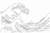 Dessin Hokusai Kanagawa Coloriage Vague Blanc 1823 York Aquarelle Jurassic Getdrawings Sketchite sketch template