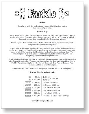 farkle rules   printable farkle rules score cards dice