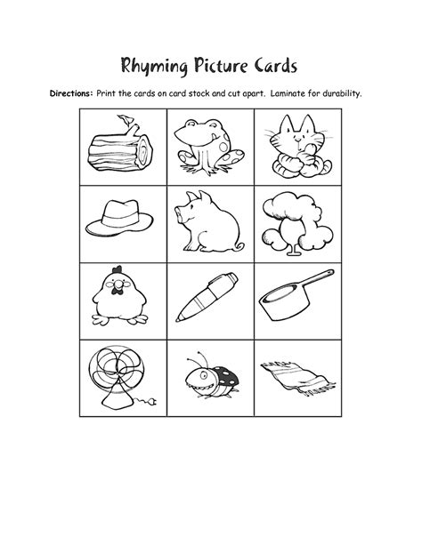 rhyming picture cards printable coloring pages