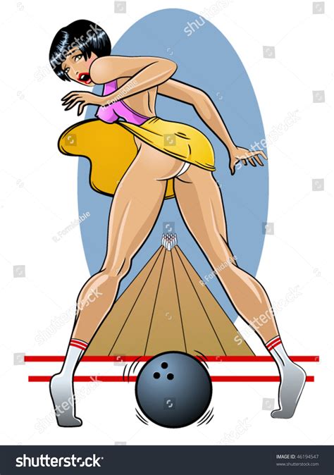 Vector Illustration Beautiful Pinup Girl Bowling Stock