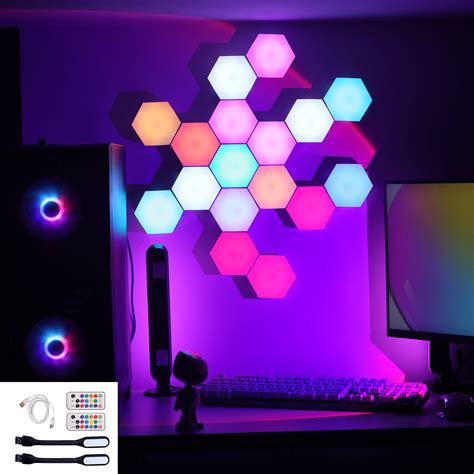 hexagon lights rgb led wall lights  remote smart diy touch sensitive  game room decor