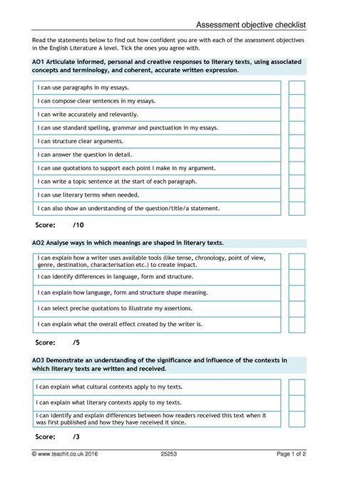 assessment objective checklist assessment  targets home page