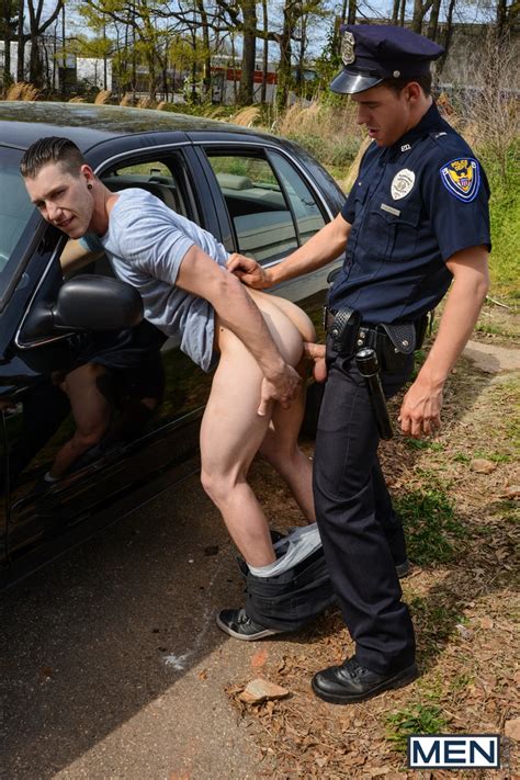 paul canon takes jj knight s huge cock up on the hood of the police cruiser out in the open air