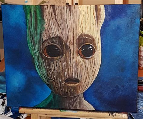 baby groot acrylic  canvas painting
