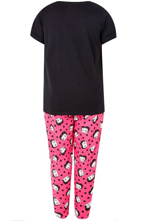 black and pink betty boop top and bottoms pyjama set plus size 16 to 36