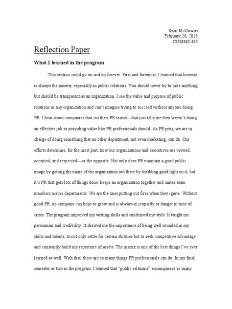 reflection paper public relations digital social media