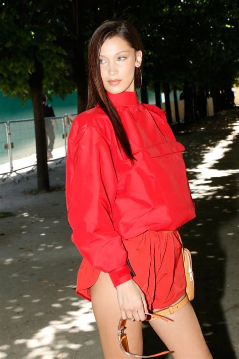 bella hadid red shorts louis vuitton show in paris popsugar fashion australia photo 3