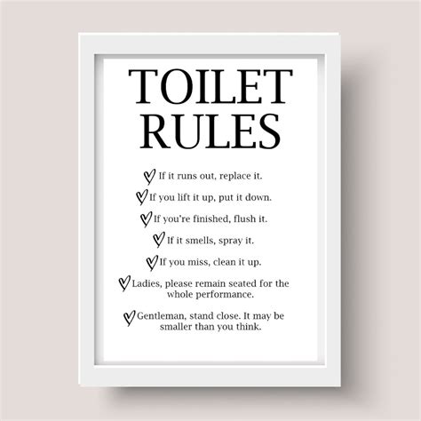 toilet rules print bathroom print etsy uk