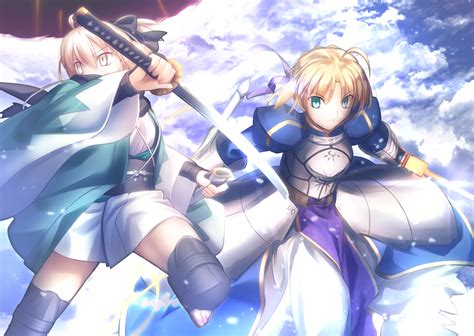 Armor Artoria Pendragon All Blonde Hair Boots Bow Clouds Dress Fate