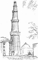 Sketch Minar Qutub Coloring sketch template