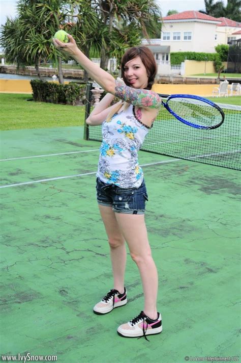 Hot Nude Chick On A Tennis Court Shows Tattoos Off Along