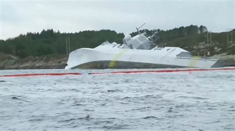 norwegian nato frigate which smashed into a tanker before running aground sinks daily mail online