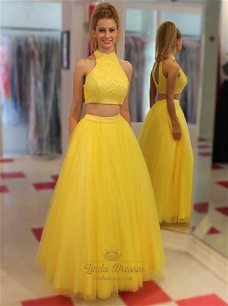 Floor Length Sleeveless A Line Two Piece Prom Dress With Lace Bodice
