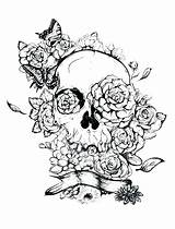 Coloring Skull Pages Roses Sugar Tattoo Adults Tattoos Adult Candy Designs Rose Skulls Printable Color Owl Tatoo Book Mandala Girl sketch template
