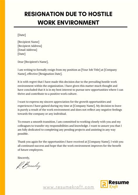 resignation letter due  hostile work environment wi vrogueco