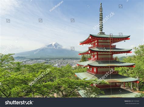Travel Destination Mt Fuji With Red Pagoda In Spring