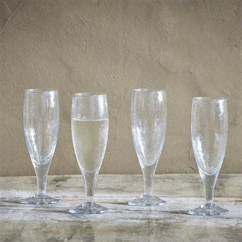Hammered Recycled Glass Champagne Glasses Set Of Four