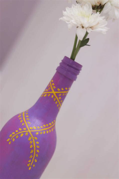 Hand Painted Glass Bottle Vase Lavender Imagicart