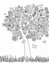 Coloring Pages Adult Adults Flowers Drawing Tree Color Vegetation Strange Leaves Different sketch template
