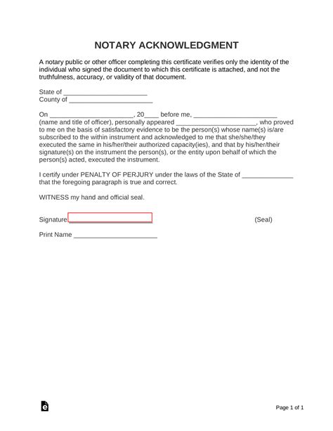 printable notary acknowledgement printable form templates  letter