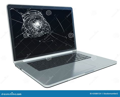 laptop  cracked screen  white stock photo image  laptop open