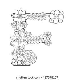 floral alphabet letter coloring book adults stock illustration