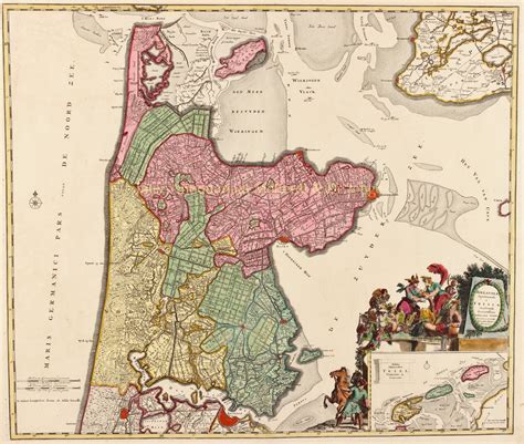 oude kaart noord holland en west friesland  eeuw originele gravure