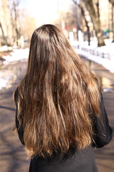 teenager girl with long brown hair back view stock image image of