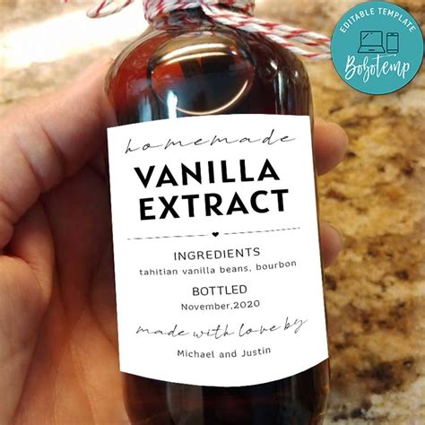 printable homemade vanilla extract instructions label template