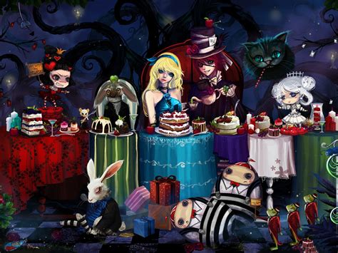 alice  wonderland tea party anime character design desktop wallpaper