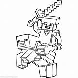 Steve Xcolorings Outline Pickaxe Ender Colouring sketch template