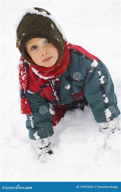boy   snow stock image image  season frost nature