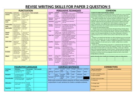 aqa language paper  question  revision organisers teaching resources