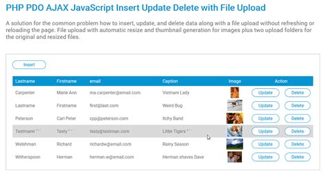 php pdo ajax javascript insert update delete  file upload   codeclerks