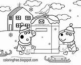 Pig Peppa Coloring Christmas Pages Winter sketch template