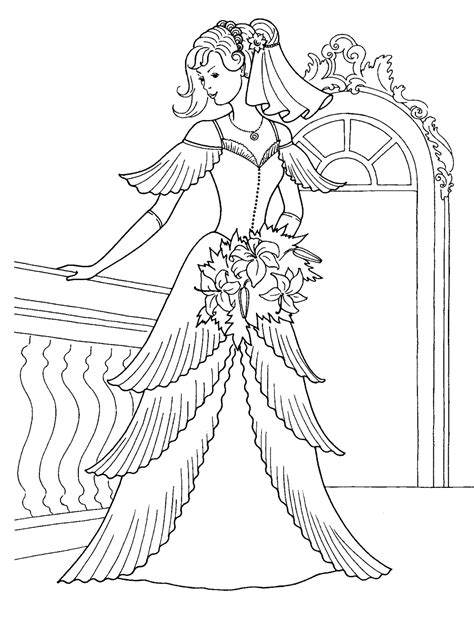 wedding dresses princess coloring sheet  print colorful cartoon